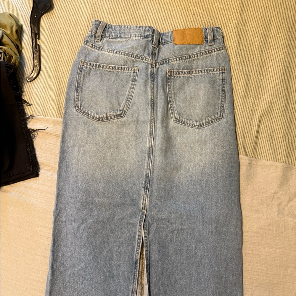 Denim midi skirt with back slit